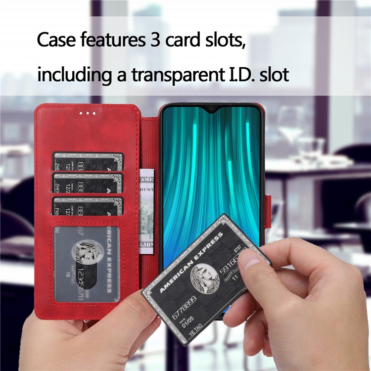 PU Leather + TPU Wallet Stand Phone Shell Covering for Xiaomi Redmi Note 8 Pro - Red-4