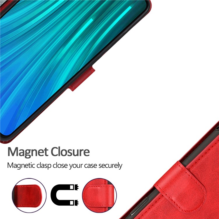 PU Leather + TPU Wallet Stand Phone Shell Covering for Xiaomi Redmi Note 8 Pro - Red-5
