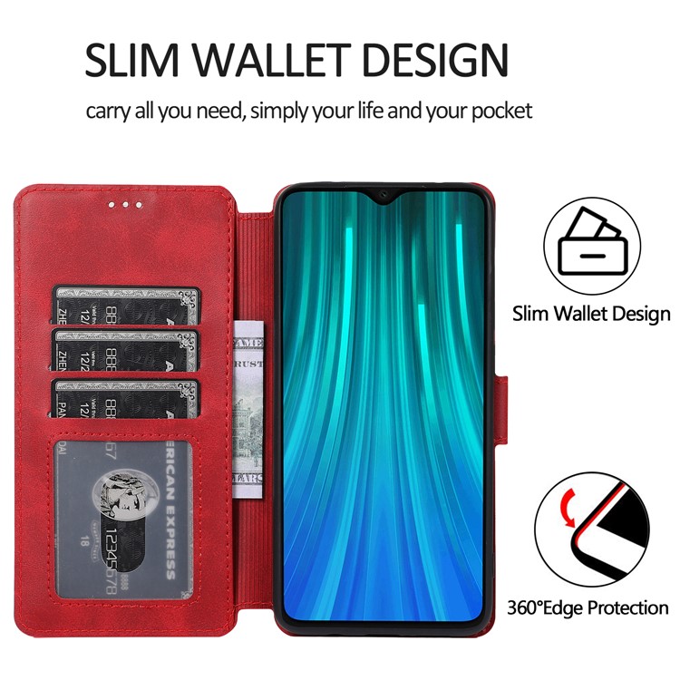PU Leather + TPU Wallet Stand Phone Shell Covering for Xiaomi Redmi Note 8 Pro - Red-6