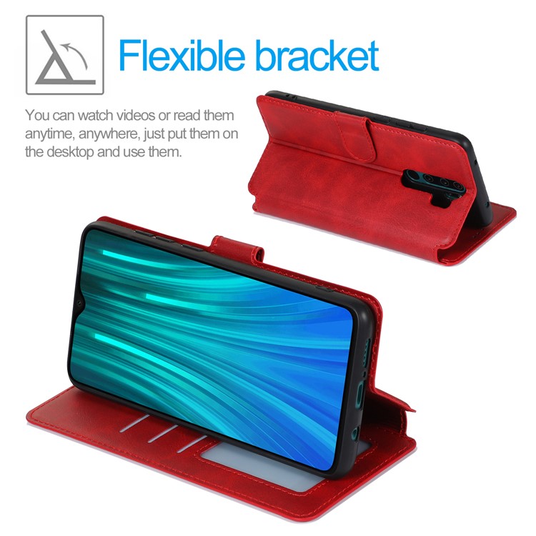 PU Leather + TPU Wallet Stand Phone Shell Covering for Xiaomi Redmi Note 8 Pro - Red-7