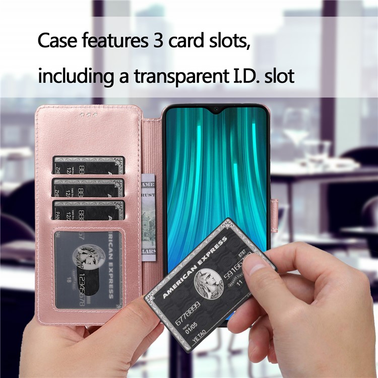 PU Leather + TPU Wallet Stand Phone Shell Covering for Xiaomi Redmi Note 8 Pro - Rose Gold-4