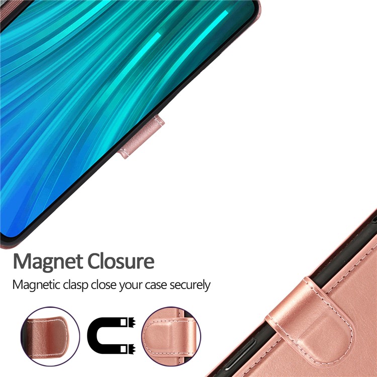 PU Leather + TPU Wallet Stand Phone Shell Covering for Xiaomi Redmi Note 8 Pro - Rose Gold-5