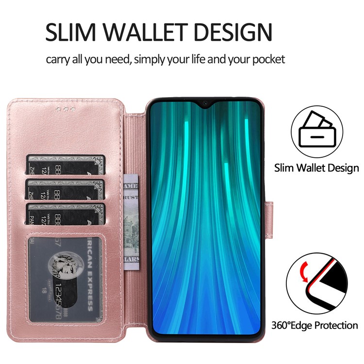 PU Leather + TPU Wallet Stand Phone Shell Covering for Xiaomi Redmi Note 8 Pro - Rose Gold-6
