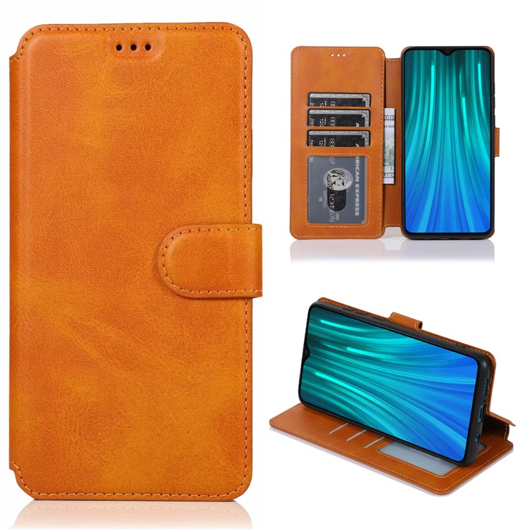 PU Leather + TPU Wallet Stand Phone Shell Covering for Xiaomi Redmi Note 8 Pro - Khaki-1