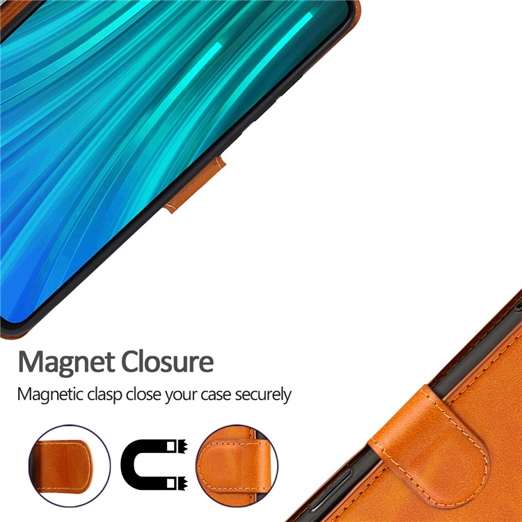 PU Leather + TPU Wallet Stand Phone Shell Covering for Xiaomi Redmi Note 8 Pro - Khaki-5