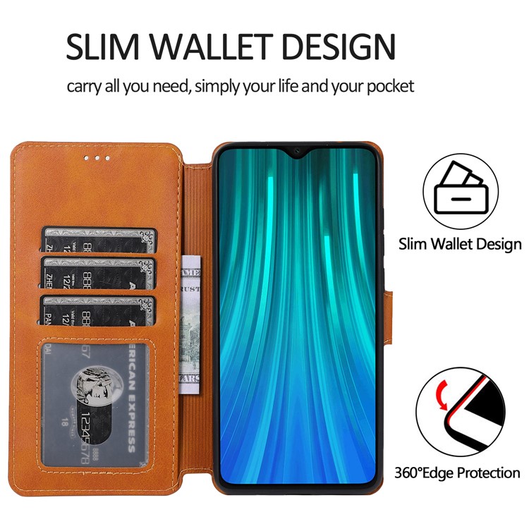 PU Leather + TPU Wallet Stand Phone Shell Covering for Xiaomi Redmi Note 8 Pro - Khaki-6