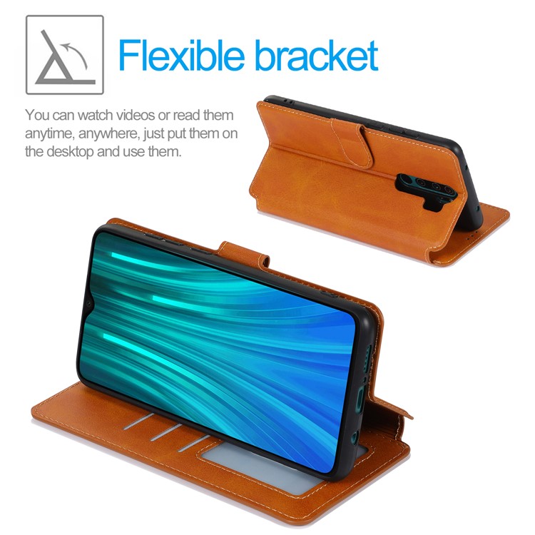 PU Leather + TPU Wallet Stand Phone Shell Covering for Xiaomi Redmi Note 8 Pro - Khaki-7