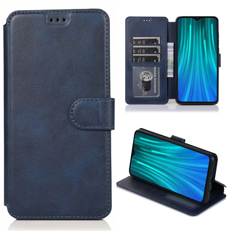 PU Leather + TPU Wallet Stand Phone Shell Covering for Xiaomi Redmi Note 8 Pro - Blue-1