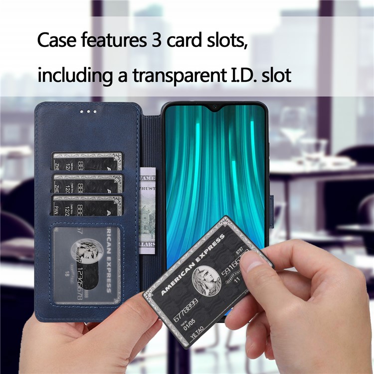 PU Leather + TPU Wallet Stand Phone Shell Covering for Xiaomi Redmi Note 8 Pro - Blue-4