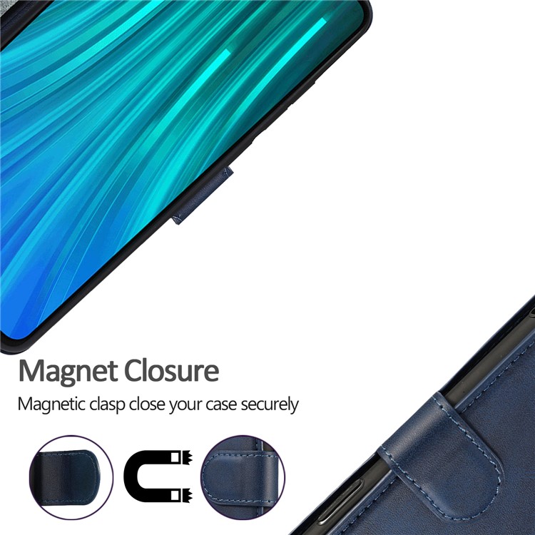PU Leather + TPU Wallet Stand Phone Shell Covering for Xiaomi Redmi Note 8 Pro - Blue-5