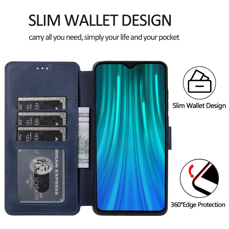 PU Leather + TPU Wallet Stand Phone Shell Covering for Xiaomi Redmi Note 8 Pro - Blue-6