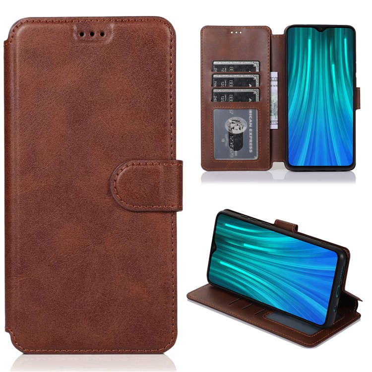 PU Leather + TPU Wallet Stand Phone Shell Covering for Xiaomi Redmi Note 8 Pro - Brown-1