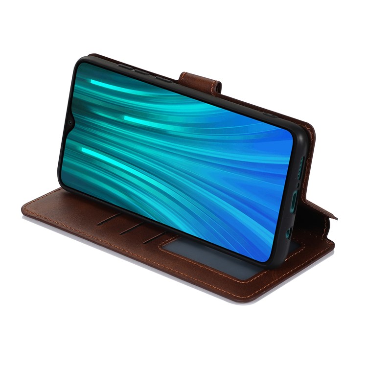 PU Leather + TPU Wallet Stand Phone Shell Covering for Xiaomi Redmi Note 8 Pro - Brown-11
