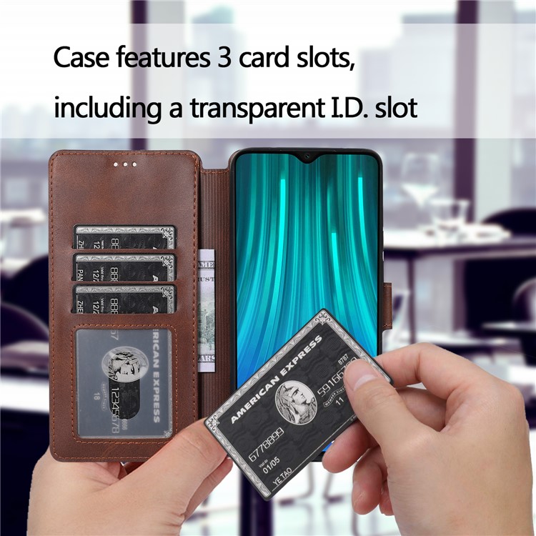 PU Leather + TPU Wallet Stand Phone Shell Covering for Xiaomi Redmi Note 8 Pro - Brown-4