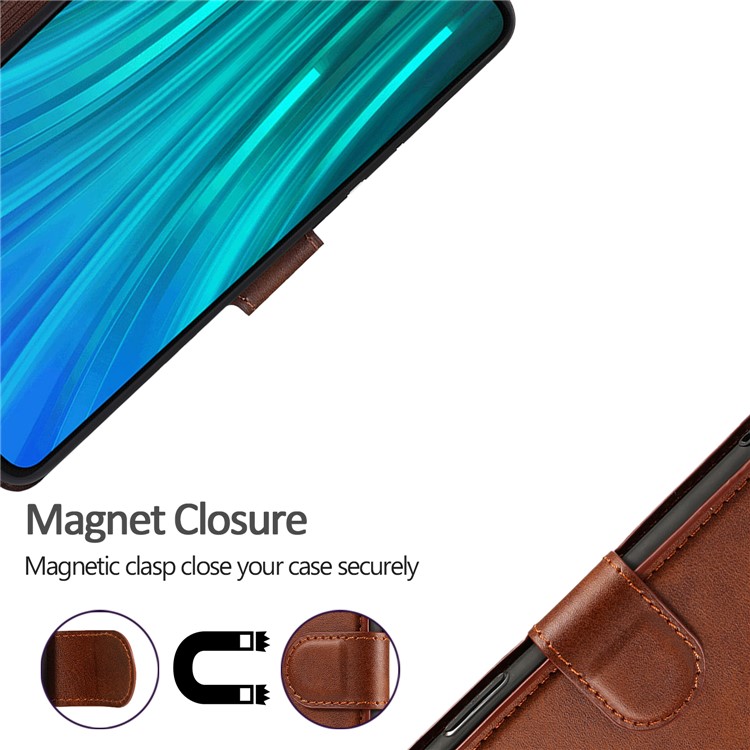 PU Leather + TPU Wallet Stand Phone Shell Covering for Xiaomi Redmi Note 8 Pro - Brown-5