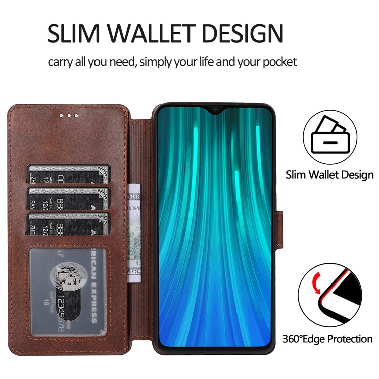 PU Leather + TPU Wallet Stand Phone Shell Covering for Xiaomi Redmi Note 8 Pro - Brown-6
