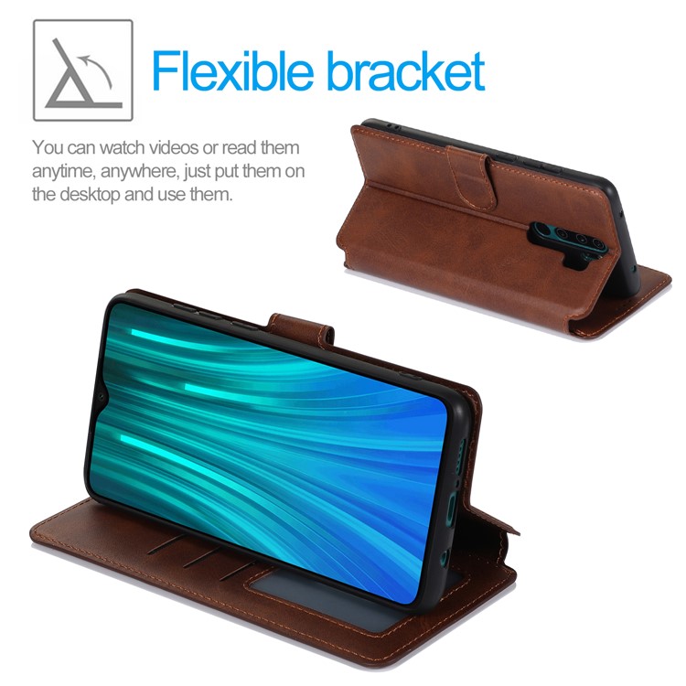 PU Leather + TPU Wallet Stand Phone Shell Covering for Xiaomi Redmi Note 8 Pro - Brown-7