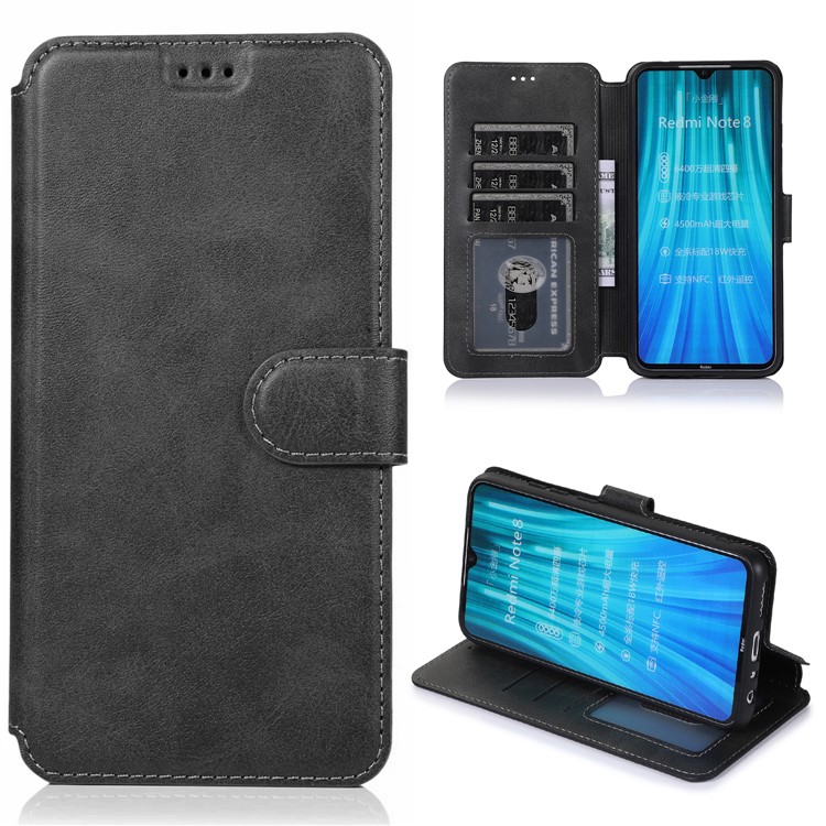 For Xiaomi Redmi Note 8 PU Leather + TPU Wallet Stand Phone Shell - Black-1