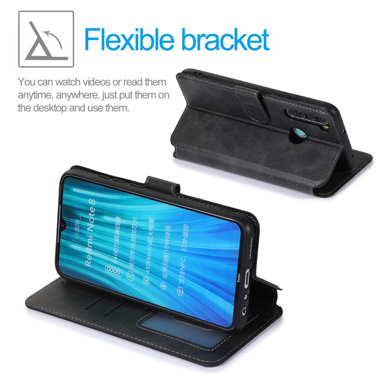 For Xiaomi Redmi Note 8 PU Leather + TPU Wallet Stand Phone Shell - Black-4