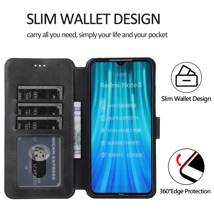 For Xiaomi Redmi Note 8 PU Leather + TPU Wallet Stand Phone Shell - Black-5