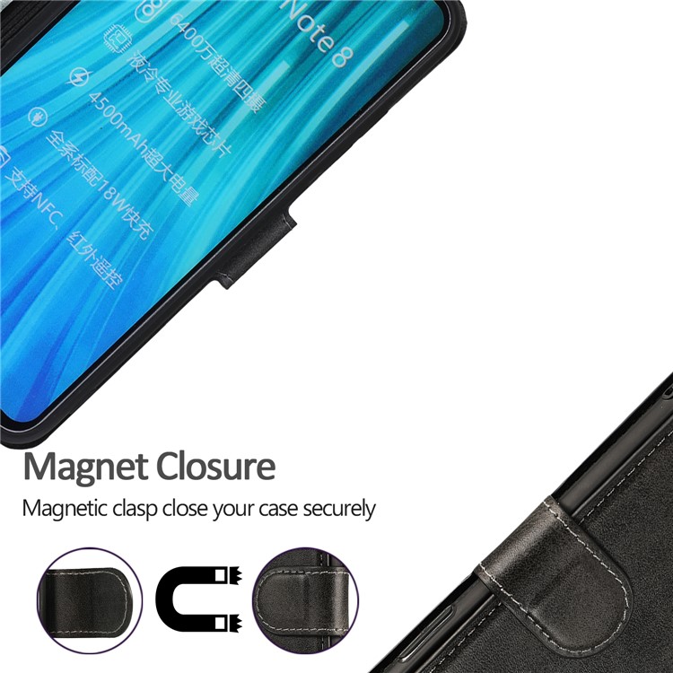 For Xiaomi Redmi Note 8 PU Leather + TPU Wallet Stand Phone Shell - Black-6
