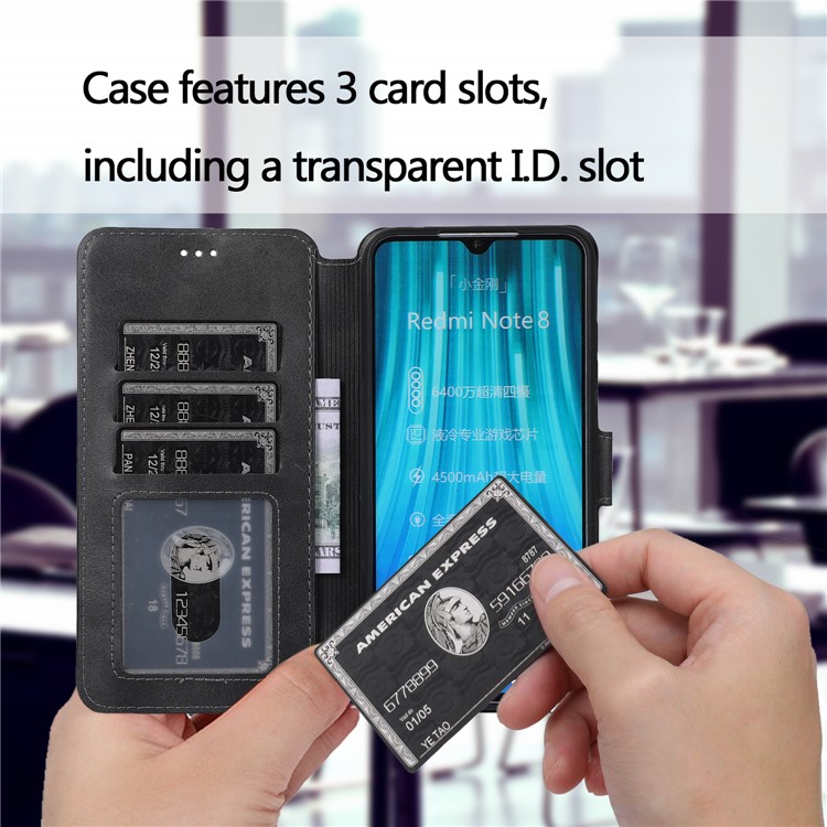 For Xiaomi Redmi Note 8 PU Leather + TPU Wallet Stand Phone Shell - Black-7