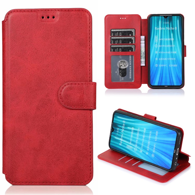 For Xiaomi Redmi Note 8 PU Leather + TPU Wallet Stand Phone Shell - Red-1