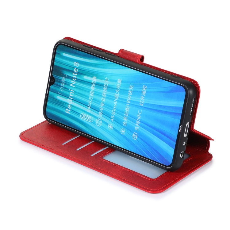 For Xiaomi Redmi Note 8 PU Leather + TPU Wallet Stand Phone Shell - Red-11