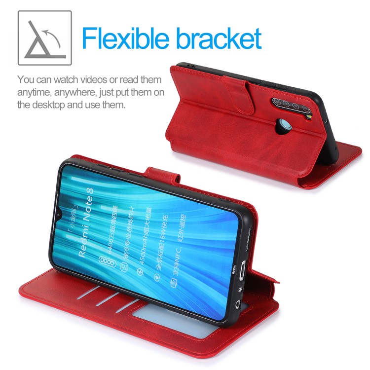 For Xiaomi Redmi Note 8 PU Leather + TPU Wallet Stand Phone Shell - Red-4
