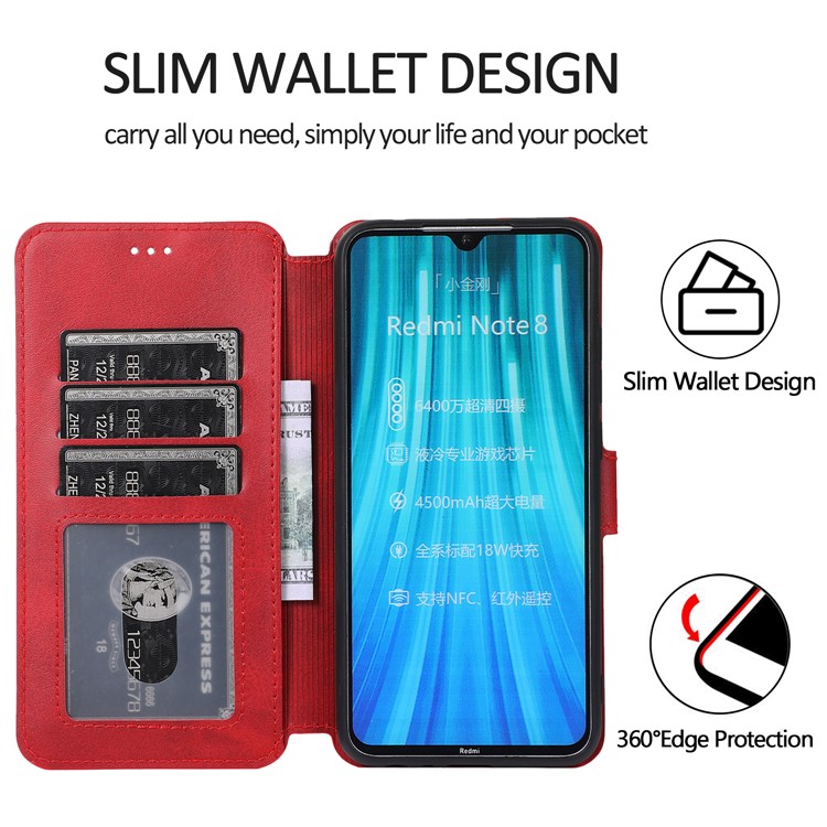 For Xiaomi Redmi Note 8 PU Leather + TPU Wallet Stand Phone Shell - Red-5