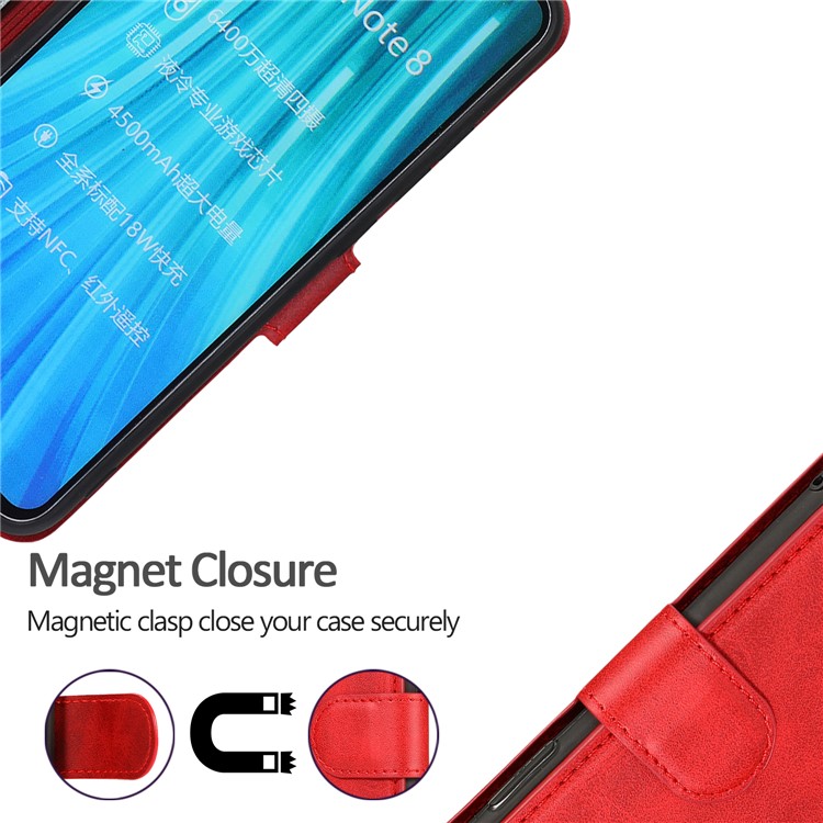 For Xiaomi Redmi Note 8 PU Leather + TPU Wallet Stand Phone Shell - Red-6