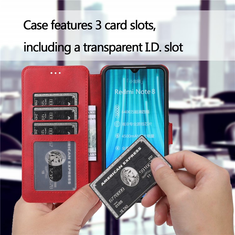 For Xiaomi Redmi Note 8 PU Leather + TPU Wallet Stand Phone Shell - Red-7