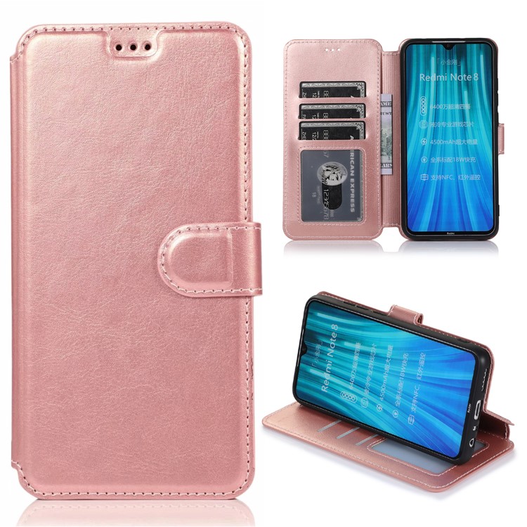 For Xiaomi Redmi Note 8 PU Leather + TPU Wallet Stand Phone Shell - Rose Gold-1