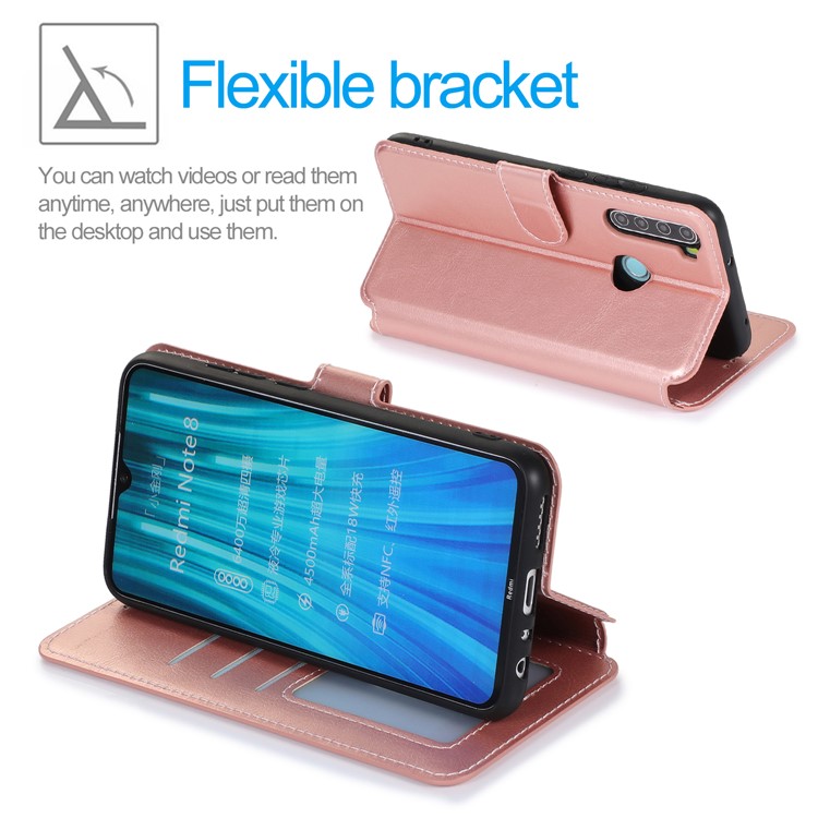 For Xiaomi Redmi Note 8 PU Leather + TPU Wallet Stand Phone Shell - Rose Gold-4