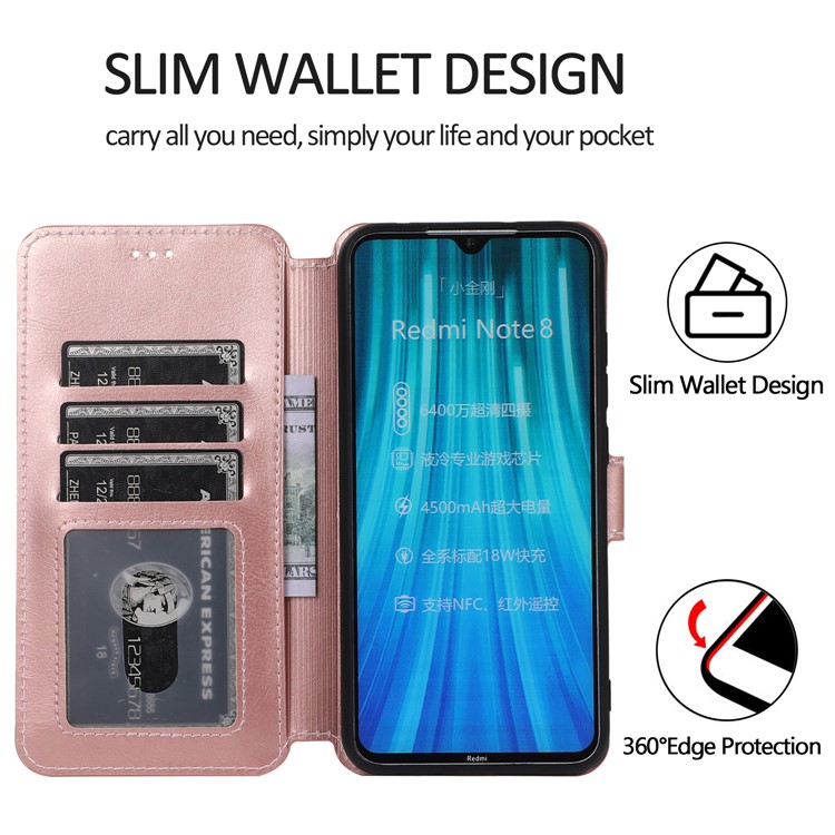 For Xiaomi Redmi Note 8 PU Leather + TPU Wallet Stand Phone Shell - Rose Gold-5