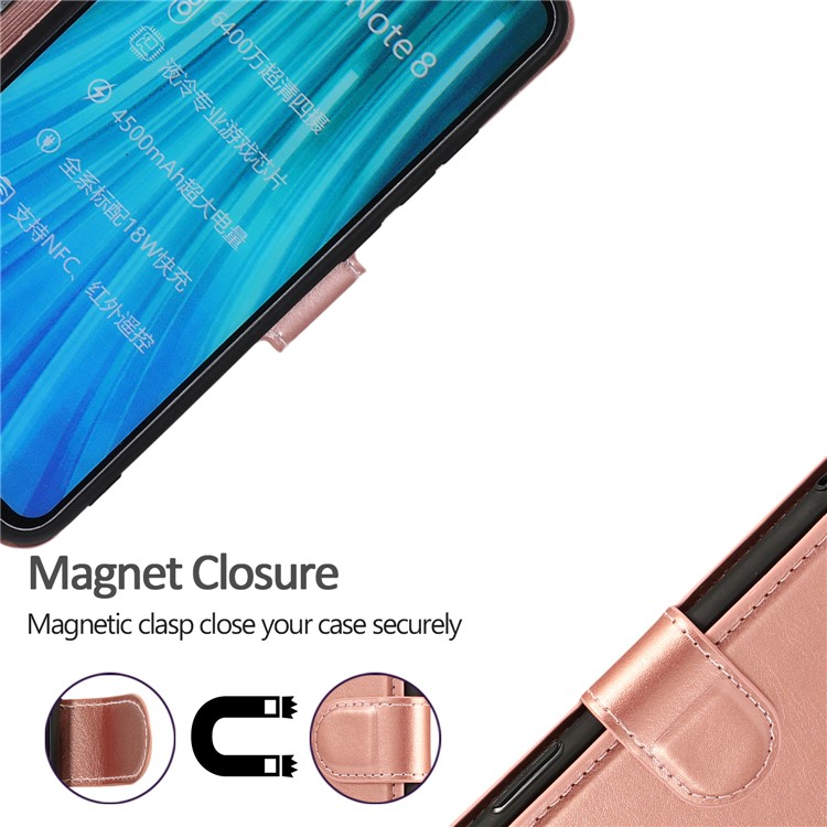 For Xiaomi Redmi Note 8 PU Leather + TPU Wallet Stand Phone Shell - Rose Gold-6