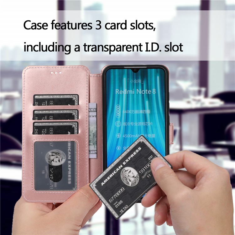For Xiaomi Redmi Note 8 PU Leather + TPU Wallet Stand Phone Shell - Rose Gold-7