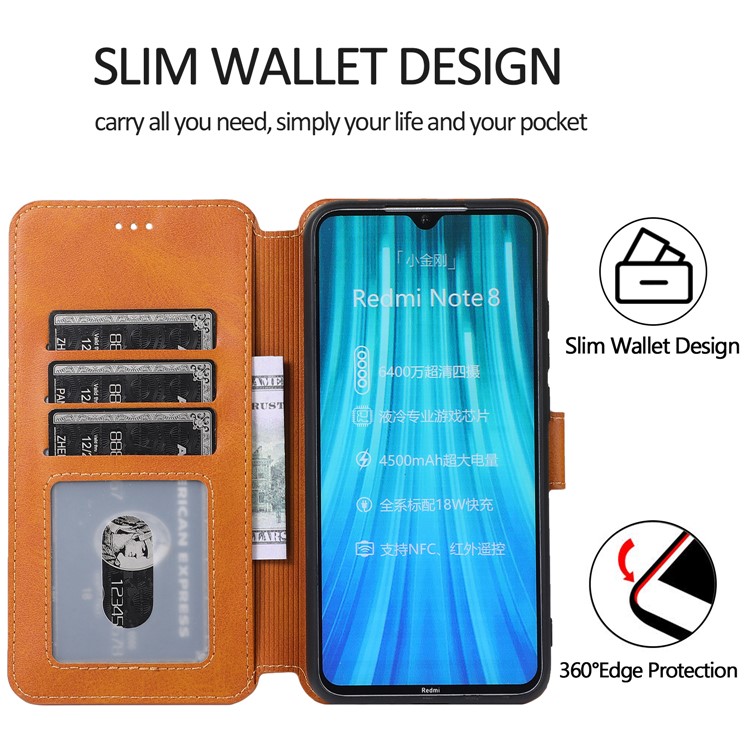 For Xiaomi Redmi Note 8 PU Leather + TPU Wallet Stand Phone Shell - Khaki-5