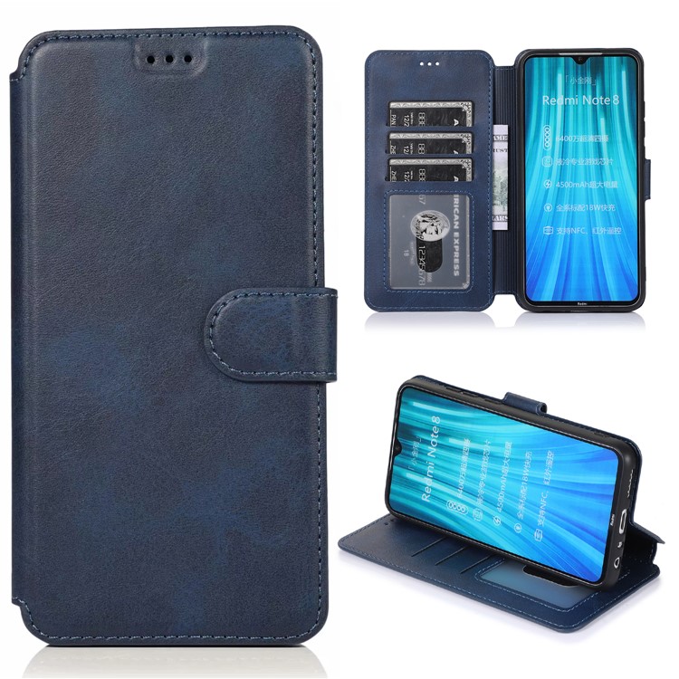 For Xiaomi Redmi Note 8 PU Leather + TPU Wallet Stand Phone Shell - Blue-1