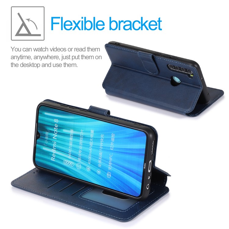 For Xiaomi Redmi Note 8 PU Leather + TPU Wallet Stand Phone Shell - Blue-4