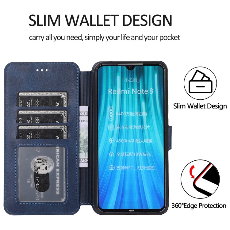 For Xiaomi Redmi Note 8 PU Leather + TPU Wallet Stand Phone Shell - Blue-5
