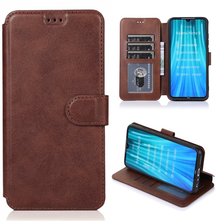 For Xiaomi Redmi Note 8 PU Leather + TPU Wallet Stand Phone Shell - Brown-1
