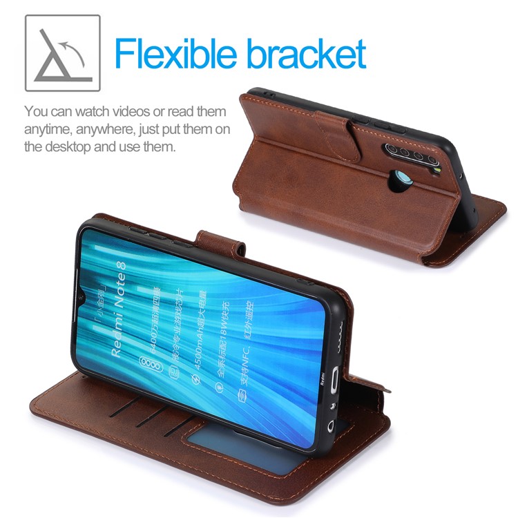 For Xiaomi Redmi Note 8 PU Leather + TPU Wallet Stand Phone Shell - Brown-4
