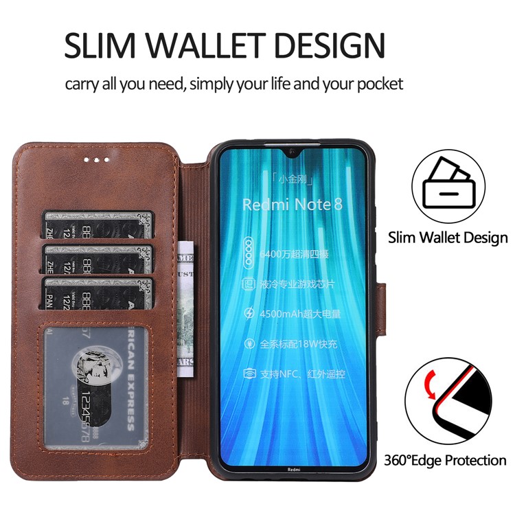 For Xiaomi Redmi Note 8 PU Leather + TPU Wallet Stand Phone Shell - Brown-5