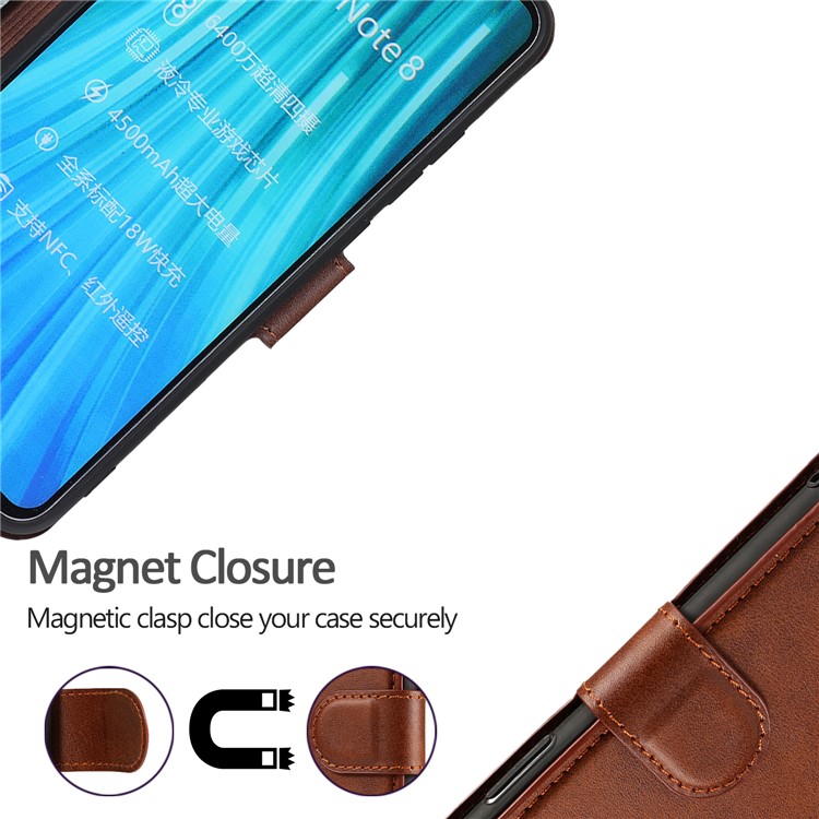 For Xiaomi Redmi Note 8 PU Leather + TPU Wallet Stand Phone Shell - Brown-6