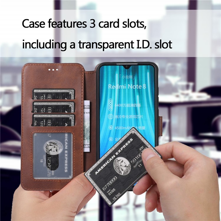 For Xiaomi Redmi Note 8 PU Leather + TPU Wallet Stand Phone Shell - Brown-7