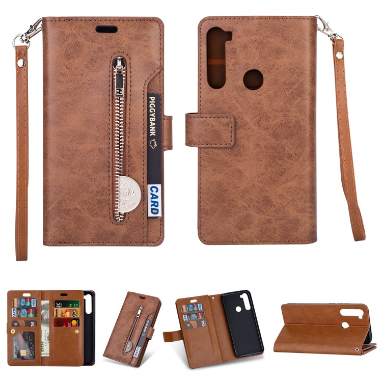 Multi-function Leather Wallet Case with Stand for Xiaomi Redmi Note 8 - Brown-1