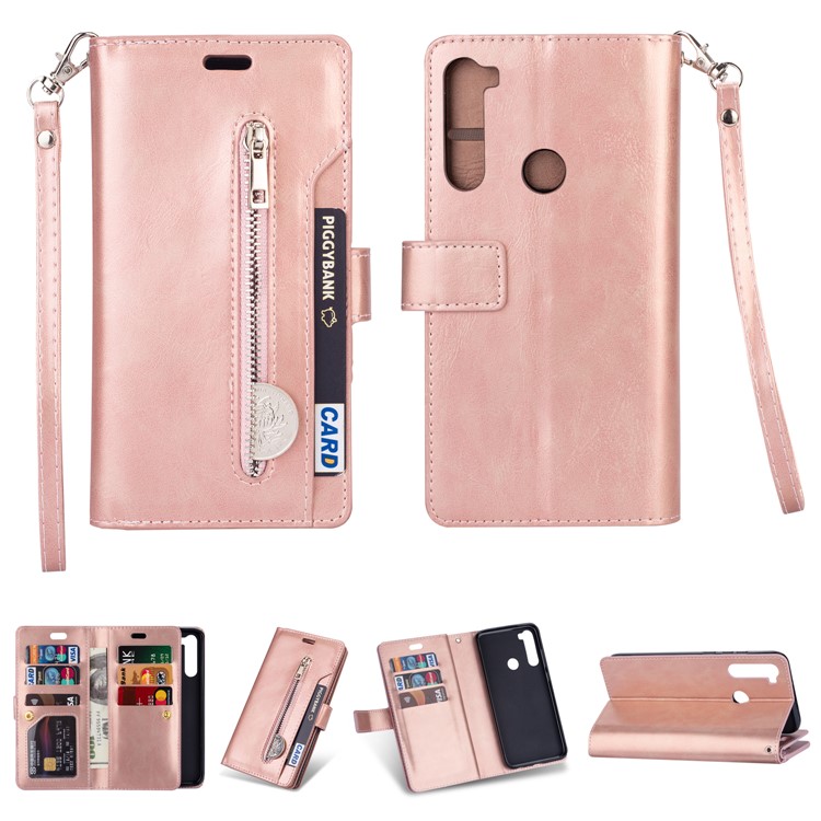 Multi-function Leather Wallet Case with Stand for Xiaomi Redmi Note 8 - Rose Gold-1