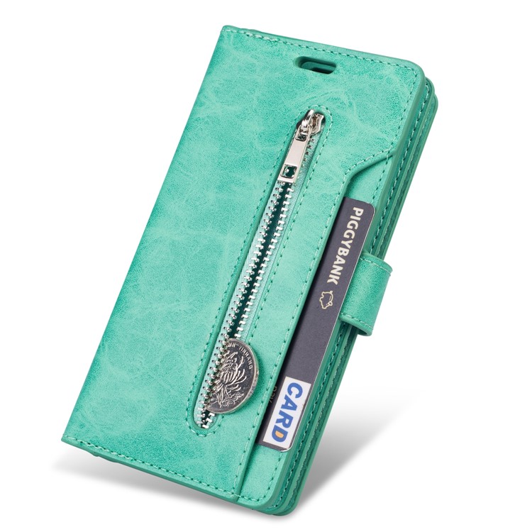 Multi-Slot Portefeuille À Glissière À Glissière Coque En Cuir Pour Xiaomi Redmi Note 8 Pro - Vert