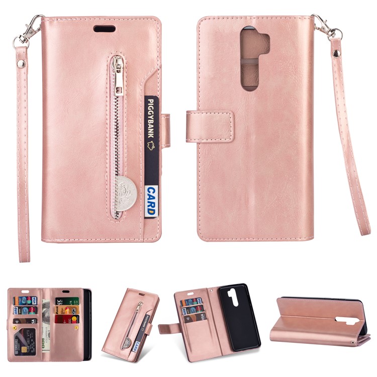 Multi-slot Wallet Zippered Leather Cover Stand Case for Xiaomi Redmi Note 8 Pro - Rose Gold-1